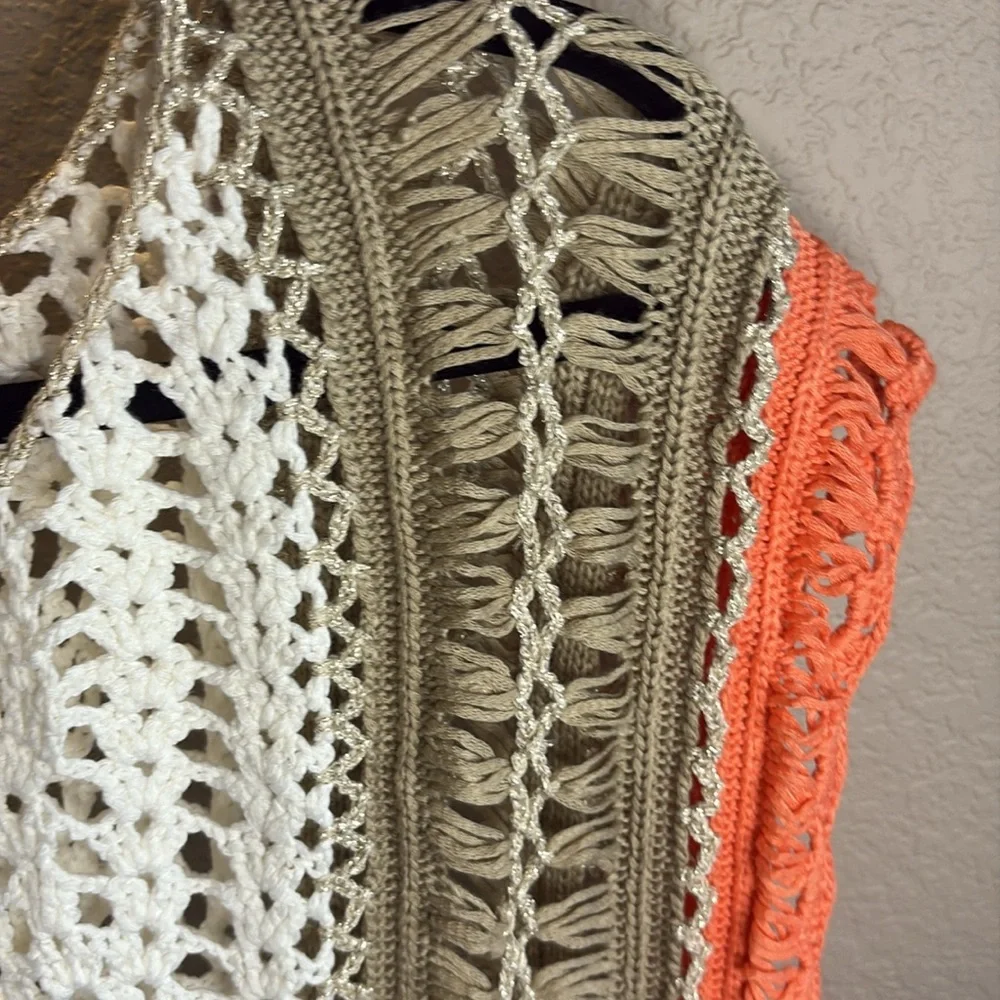 Chico's Boho Crochet Floral Knit Festival Open Knit Sweater/ Size 3/ XL - Picture 4 of 9